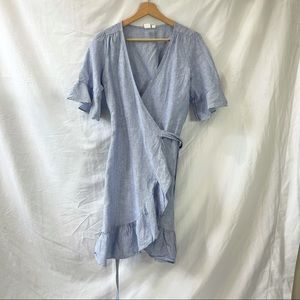 Blue and white wrap dress